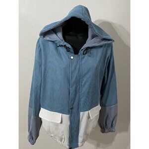 Shein Womens Size Medium Full Size Zip  Pocket Corduroy Hooded Block Colors